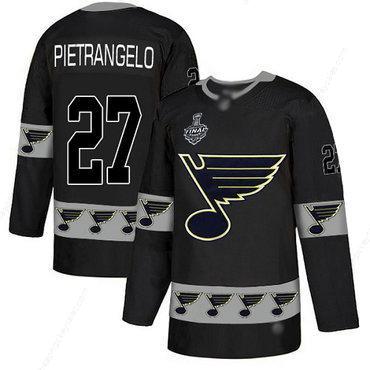 Men’s St. Louis Blues #27 Alex Pietrangelo Black Authentic Team Logo Fashion 2019 Stanley Cup Final Bound Stitched Hockey Jersey