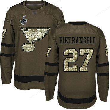 Men’s St. Louis Blues #27 Alex Pietrangelo Green Salute To Service 2019 Stanley Cup Final Bound Stitched Hockey Jersey