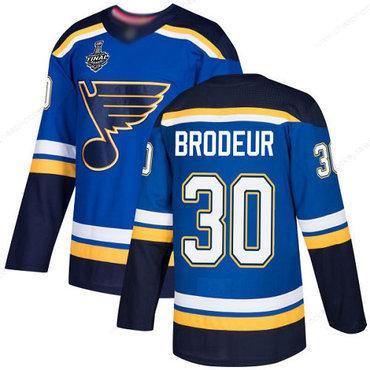 Men’s St. Louis Blues #30 Martin Brodeur Blue Home Authentic 2019 Stanley Cup Final Bound Stitched Hockey Jersey