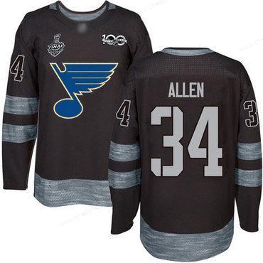 Men’s St. Louis Blues #34 Jake Allen Black 1917-2017 100Th Anniversary 2019 Stanley Cup Final Bound Stitched Hockey Jersey