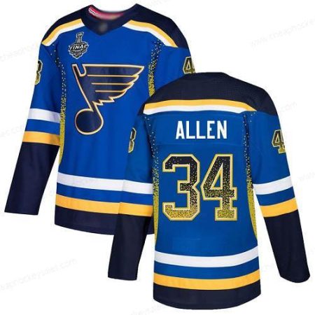 Men’s St. Louis Blues #34 Jake Allen Blue Home Authentic Drift Fashion 2019 Stanley Cup Final Bound Stitched Hockey Jersey