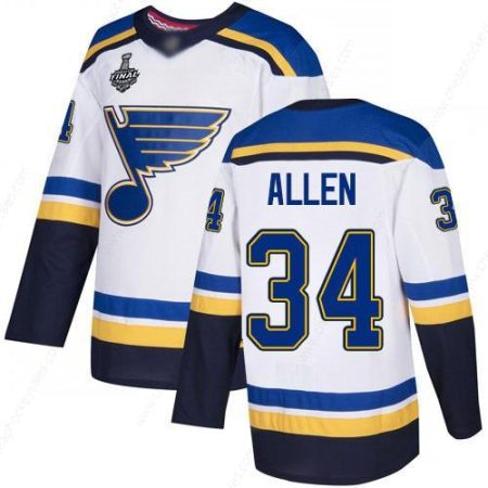 Men’s St. Louis Blues #34 Jake Allen White Road Authentic 2019 Stanley Cup Final Bound Stitched Hockey Jersey