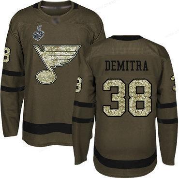 Men’s St. Louis Blues #38 Pavol Demitra Green Salute To Service 2019 Stanley Cup Final Bound Stitched Hockey Jersey