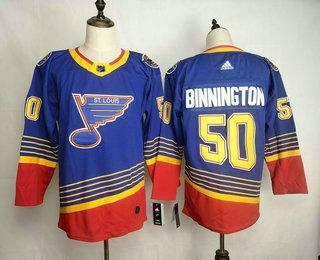 Men’s St. Louis Blues #50 Jordan Binnington Blue Adidas Stitched NHL Throwback Jersey