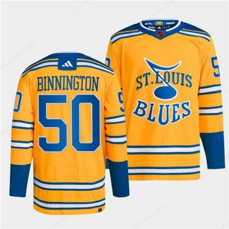 Men’s St. Louis Blues #50 Jordan Binnington Yellow 2022-23 Reverse Retro Stitched Jersey