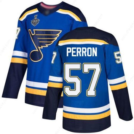 Men’s St. Louis Blues #57 David Perron Blue Home Authentic 2019 Stanley Cup Final Bound Stitched Hockey Jersey