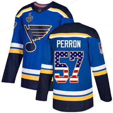 Men’s St. Louis Blues #57 David Perron Blue Home Authentic Usa Flag 2019 Stanley Cup Final Bound Stitched Hockey Jersey