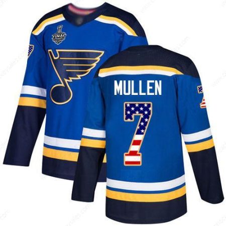 Men’s St. Louis Blues #7 Joe Mullen Blue Home Authentic Usa Flag 2019 Stanley Cup Final Bound Stitched Hockey Jersey