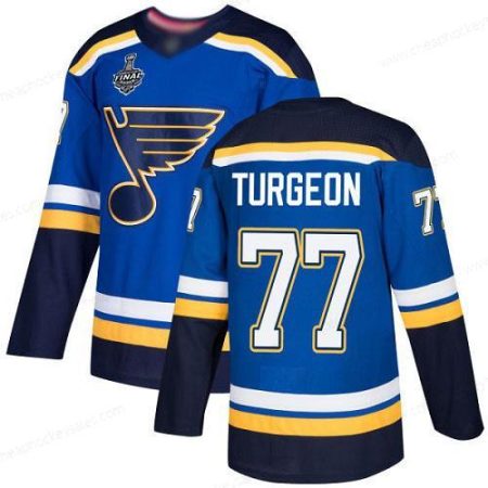 Men’s St. Louis Blues #77 Pierre Turgeon Blue Home Authentic 2019 Stanley Cup Final Bound Stitched Hockey Jersey