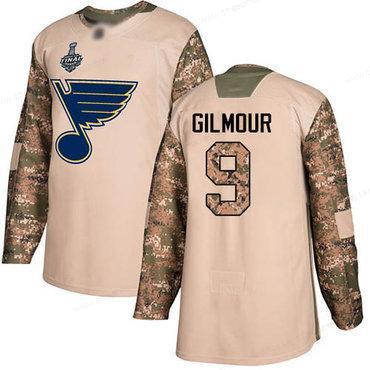 Men’s St. Louis Blues #9 Doug Gilmour Camo Authentic 2017 Veterans Day 2019 Stanley Cup Final Bound Stitched Hockey Jersey