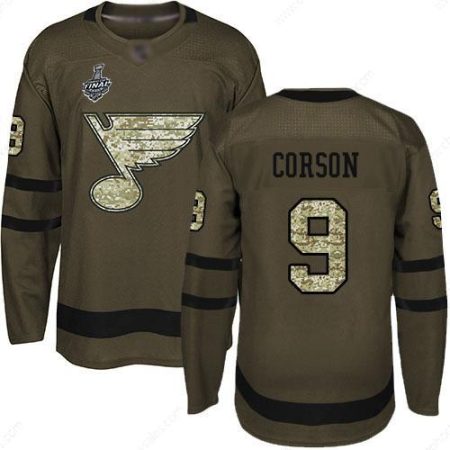 Men’s St. Louis Blues #9 Shayne Corson Green Salute To Service 2019 Stanley Cup Final Bound Stitched Hockey Jersey