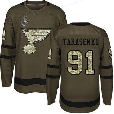 Men’s St. Louis Blues #91 Vladimir Tarasenko Green Salute To Service 2019 Stanley Cup Final Bound Stitched Hockey Jersey