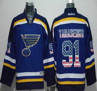 Men’s St. Louis Blues #91 Vladimir Tarasenko Usa Flag Fashion Blue Jersey