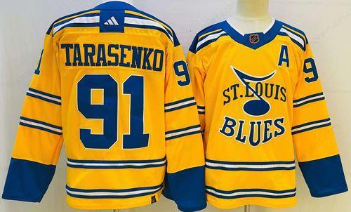 Men’s St. Louis Blues #91 Vladimir Tarasenko Yellow 2022-23 Reverse Retro Stitched Jersey