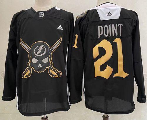 Men’s Tampa Bay Lightning #21 Brayden Point Black Pirate Themed Warmup Authentic Jersey