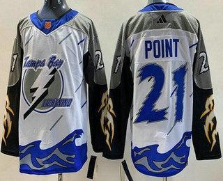 Men’s Tampa Bay Lightning #21 Brayden Point White 2022 Reverse Retro Authentic Jersey