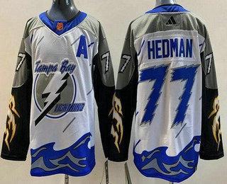 Men’s Tampa Bay Lightning #77 Victor Hedman White 2022 Reverse Retro Authentic Jersey