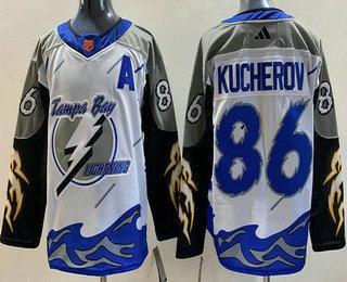 Men’s Tampa Bay Lightning #86 Nikita Kucherov White 2022 Reverse Retro Authentic Jersey