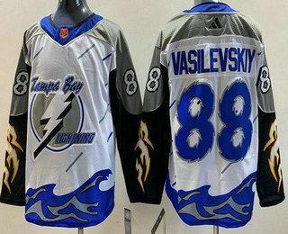 Men’s Tampa Bay Lightning #88 Andrei Vasilevskiy White 2022 Reverse Retro Authentic Jersey