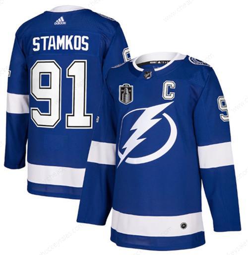 Men’s Tampa Bay Lightning #91 Steven Stamkos 2022 Blue Stanley Cup Final Patch Stitched Jersey