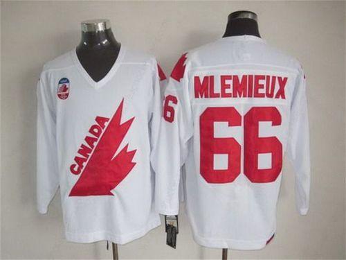 Men’s Team Canada #66 Mario Lemieux 1991 Olympic White CCM Vintage Throwback Jersey