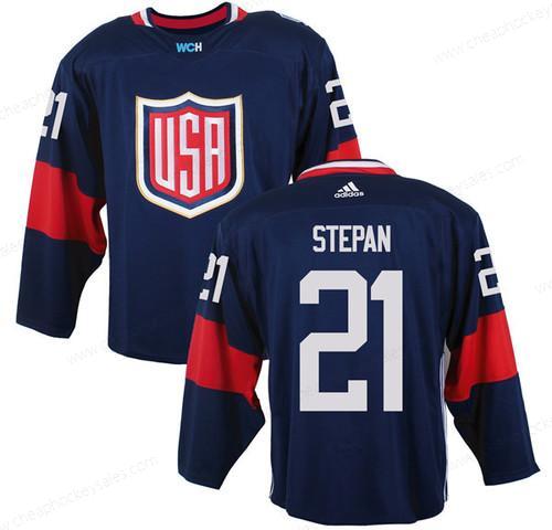 Men’s Team Usa #21 Derek Stepan Navy Blue 2016 World Cup Of Hockey Game Jersey