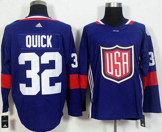 Men’s Team Usa #32 Jonathan Quick Navy Blue 2016 World Cup Of Hockey Game Jersey