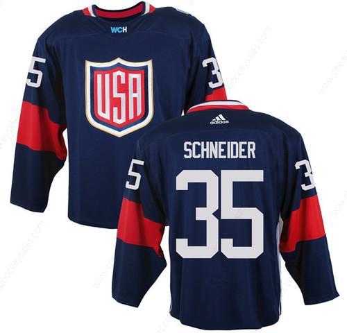 Men’s Team Usa #35 Cory Schneider Navy Blue 2016 World Cup Of Hockey Game Jersey