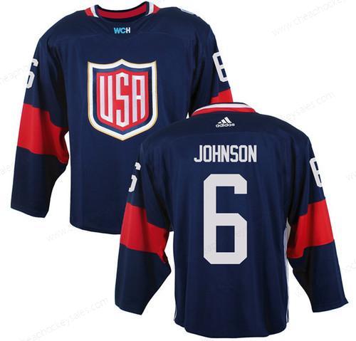 Men’s Team Usa #6 Erik Johnson Navy Blue 2016 World Cup Of Hockey Game Jersey