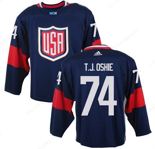 Men’s Team Usa #74 T- J- Oshie Navy Blue 2016 World Cup Of Hockey Game Jersey