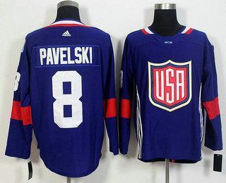 Men’s Team Usa #8 Joe Pavelski Navy Blue 2016 World Cup Of Hockey Game Jersey