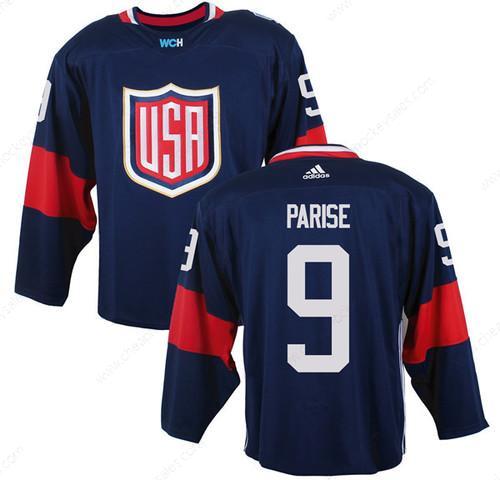 Men’s Team Usa #9 Zach Parise Navy Blue 2016 World Cup Of Hockey Game Jersey