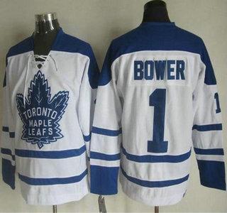 Men’s Toronto Maple Leafs #1 Johnny Bower 1998-99 White CCM Vintage Throwback Jersey