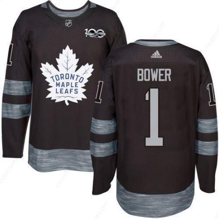 Men’s Toronto Maple Leafs #1 Johnny Bower Black 100Th Anniversary Stitched NHL 2017 Adidas Hockey Jersey