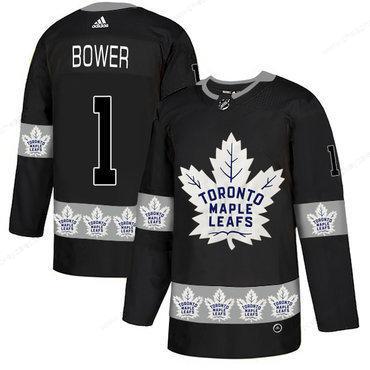 Men’s Toronto Maple Leafs #1 Johnny Bower Black Team Logos Fashion Adidas Jersey