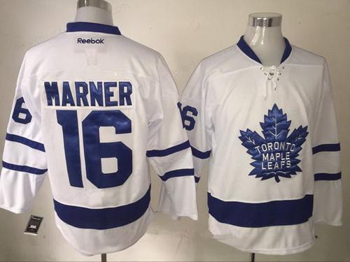 Men’s Toronto Maple Leafs #16 Mitchell Marner White 2016-17 Away 100Th Anniversary Stitched Reebok Hockey Jersey