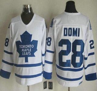 Men’s Toronto Maple Leafs #28 Tie Domi 2000-01 White CCM Vintage Throwback Jersey