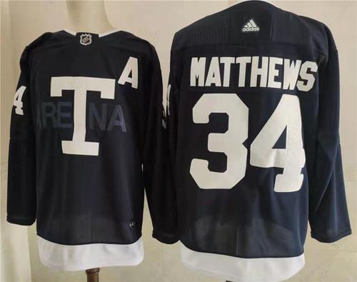 Men’s Toronto Maple Leafs 34 Auston Matthews Navy 2022 NHL Heritage Classic Adidas Jersey