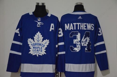 Men’s Toronto Maple Leafs #34 Auston Matthews Royal Blue With Team Logo Adidas Stitched NHL Jersey