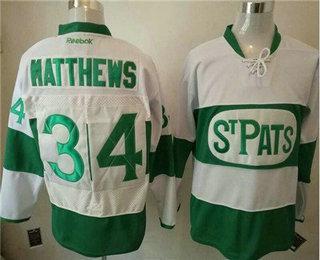 Men’s Toronto Maple Leafs #34 Auston Matthews White 2017 St. Patrick’S Day Green Stitched NHL Reebok Hockey Jersey