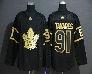 Men’s Toronto Maple Leafs #91 John Tavares Black Golden Adidas Stitched NHL Jersey