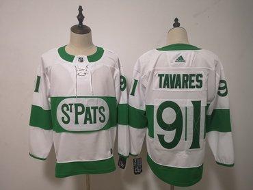 Men’s Toronto Maple Leafs #91 John Tavares Toronto St. Pats Road Authentic Player White Jersey