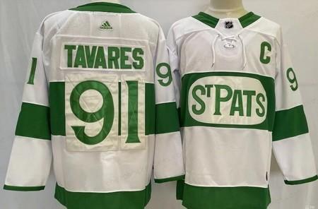 Men’s Toronto Maple Leafs #91 John Tavares White 2019 St Pats Authentic Jersey