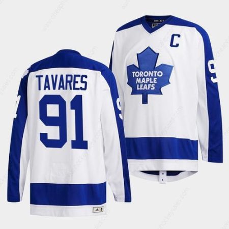 Men’s Toronto Maple Leafs #91 John Tavares White Classics Primary Logo Stitched Jersey