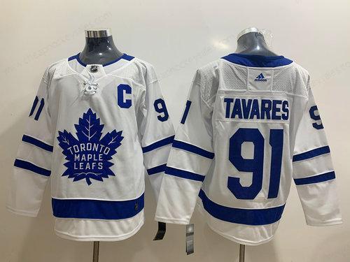 Men’s Toronto Maple Leafs #91 John Tavares With C Patch White Road Stitched Adidas NHL Jersey