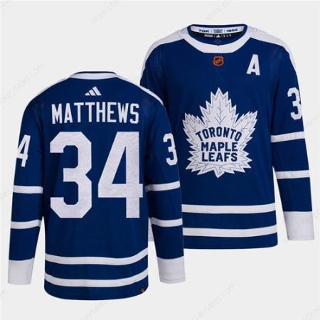 Men’s Toronto Maple Leafs Black #34 Auston Matthews Blue 2022 Reverse Retro Stitched Jersey