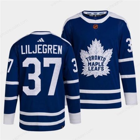 Men’s Toronto Maple Leafs Black #37 Timothy Liljegren Blue 2022 Reverse Retro Stitched Jersey