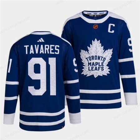 Men’s Toronto Maple Leafs Black #91 John Tavares Blue 2022 Reverse Retro Stitched Jersey