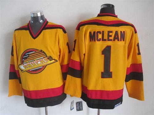 Men’s Vancouver Canucks #1 Kirk Mclean 1985-86 Yellow CCM Vintage Throwback Jersey