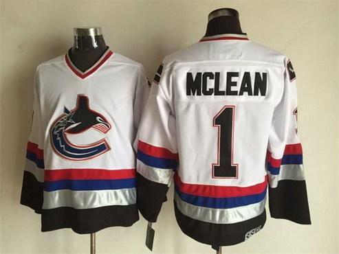 Men’s Vancouver Canucks #1 Kirk Mclean 1997-98 White CCM Vintage Throwback Jersey